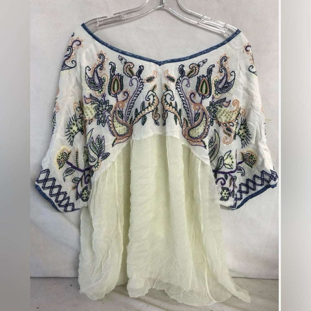 Women's Off White Free Peoples Embroidered Lace Blouse Size M