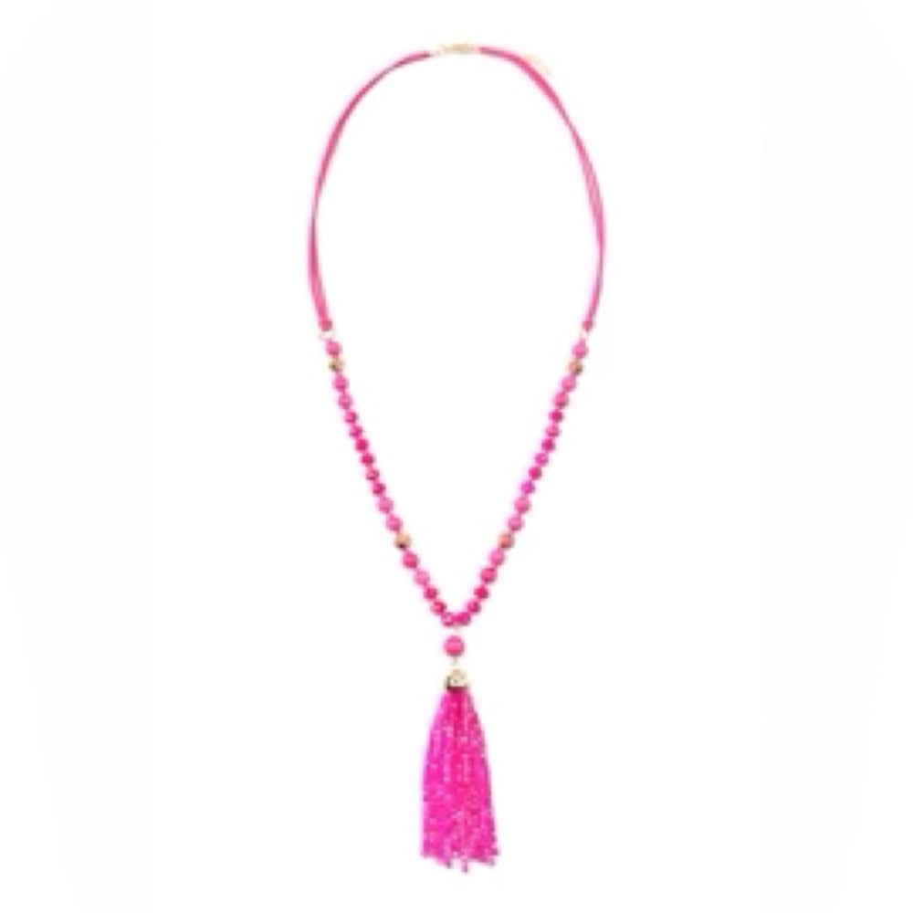 Vibrant Pink Beaded Necklace with Tassel