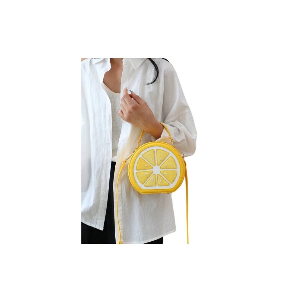 Lolita Yellow Lemon Fruit Shaped Crossbody Bag With Sequin Patchwork