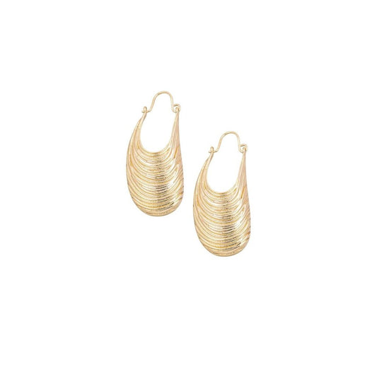 Elongated Ribbed Texture Gold Shell Earrings