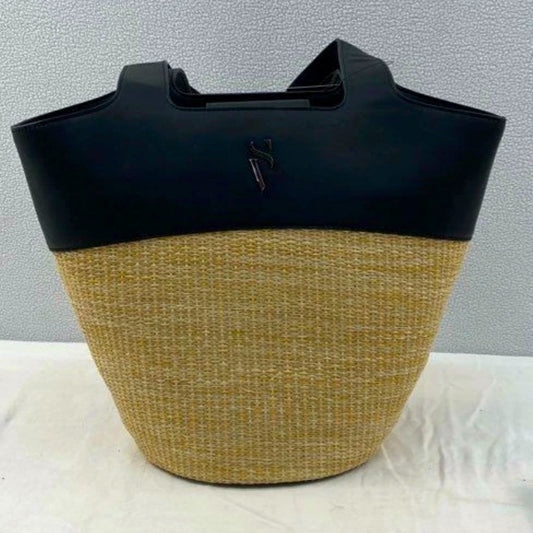 Black and Tan Two-Toned Tote Bag with Woven Texture