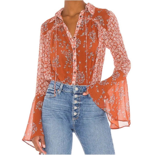 Free People Floral Orange Women's Top