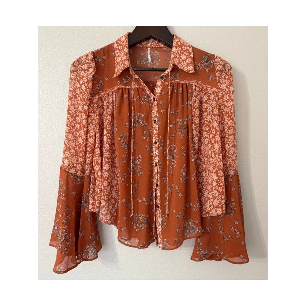 Free People Floral Orange Women's Top