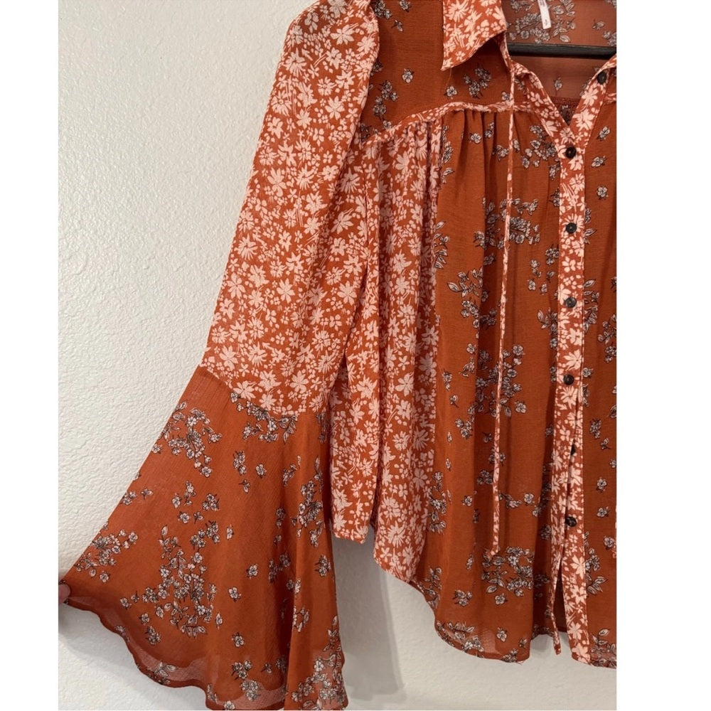 Free People Floral Orange Women's Top