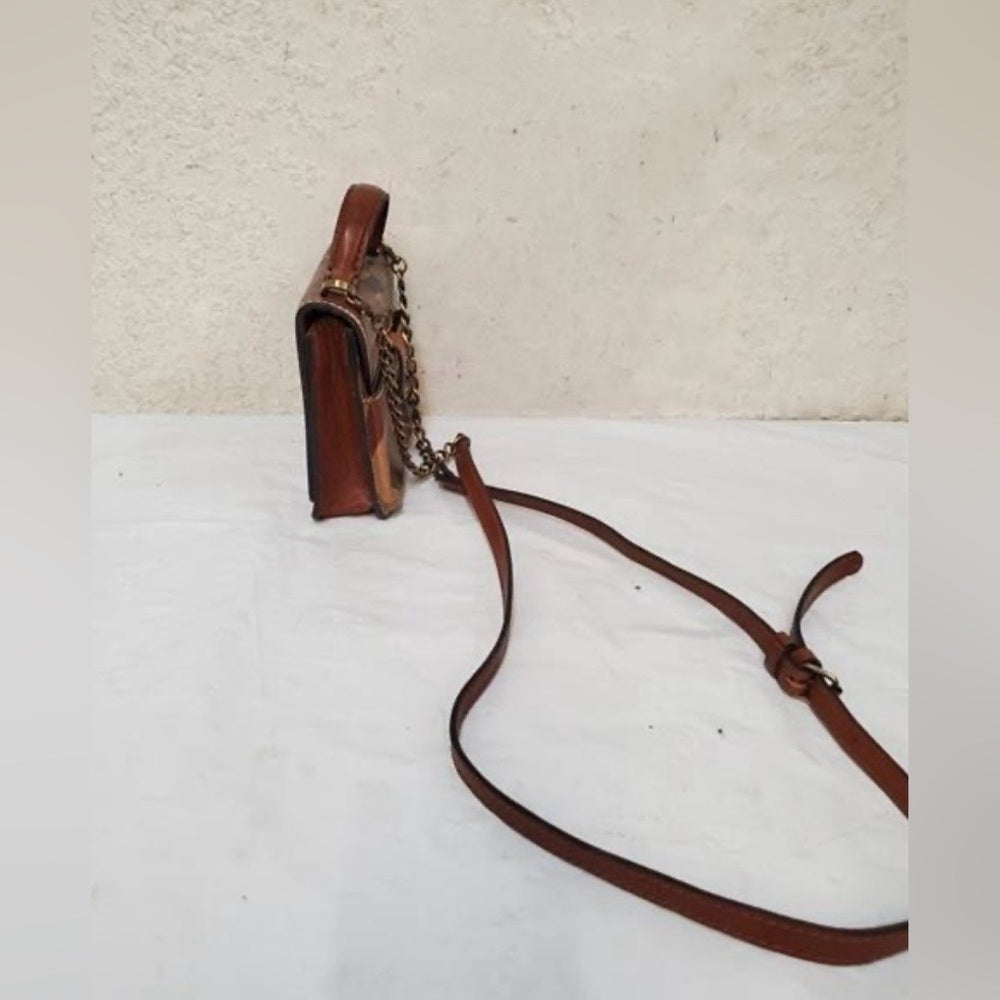 Patricia Nash Crossbody Brown and Tan Mini Bag with Gold Chain