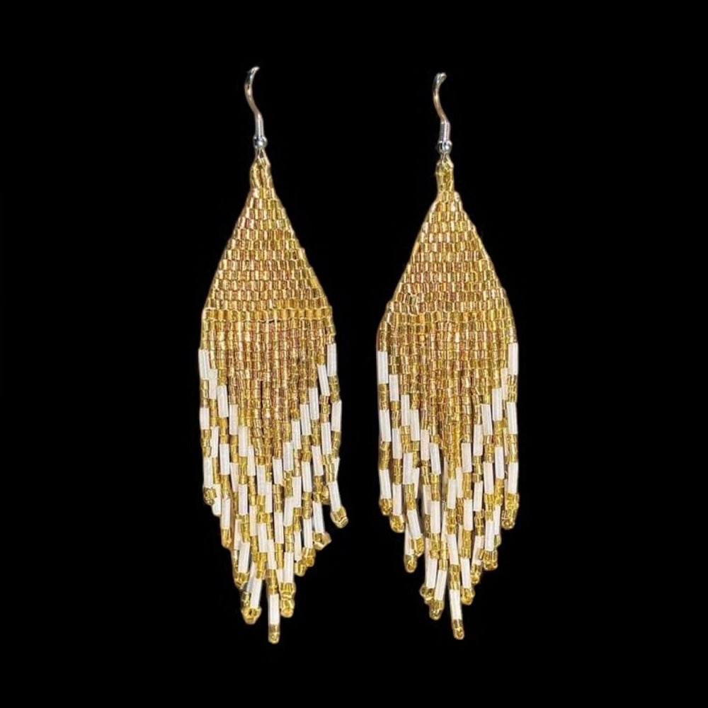 Elegant Gold and Silver Beaded Earrings