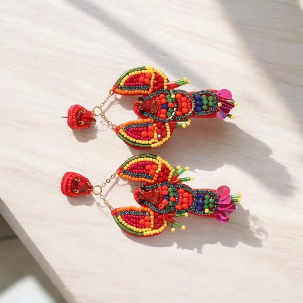 Colorful Beaded Lobster Earrings