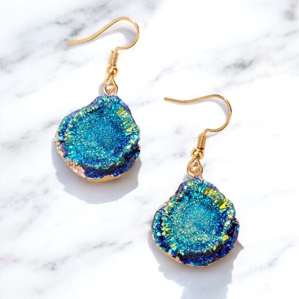 Blue and Gold Druzy Earrings