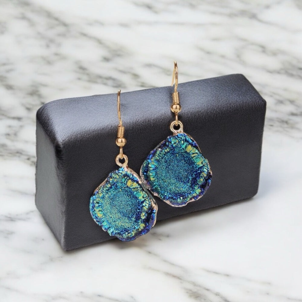 Blue and Gold Druzy Earrings