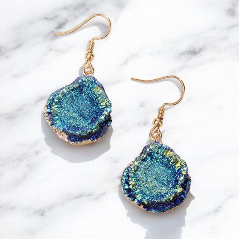 Blue and Gold Druzy Earrings