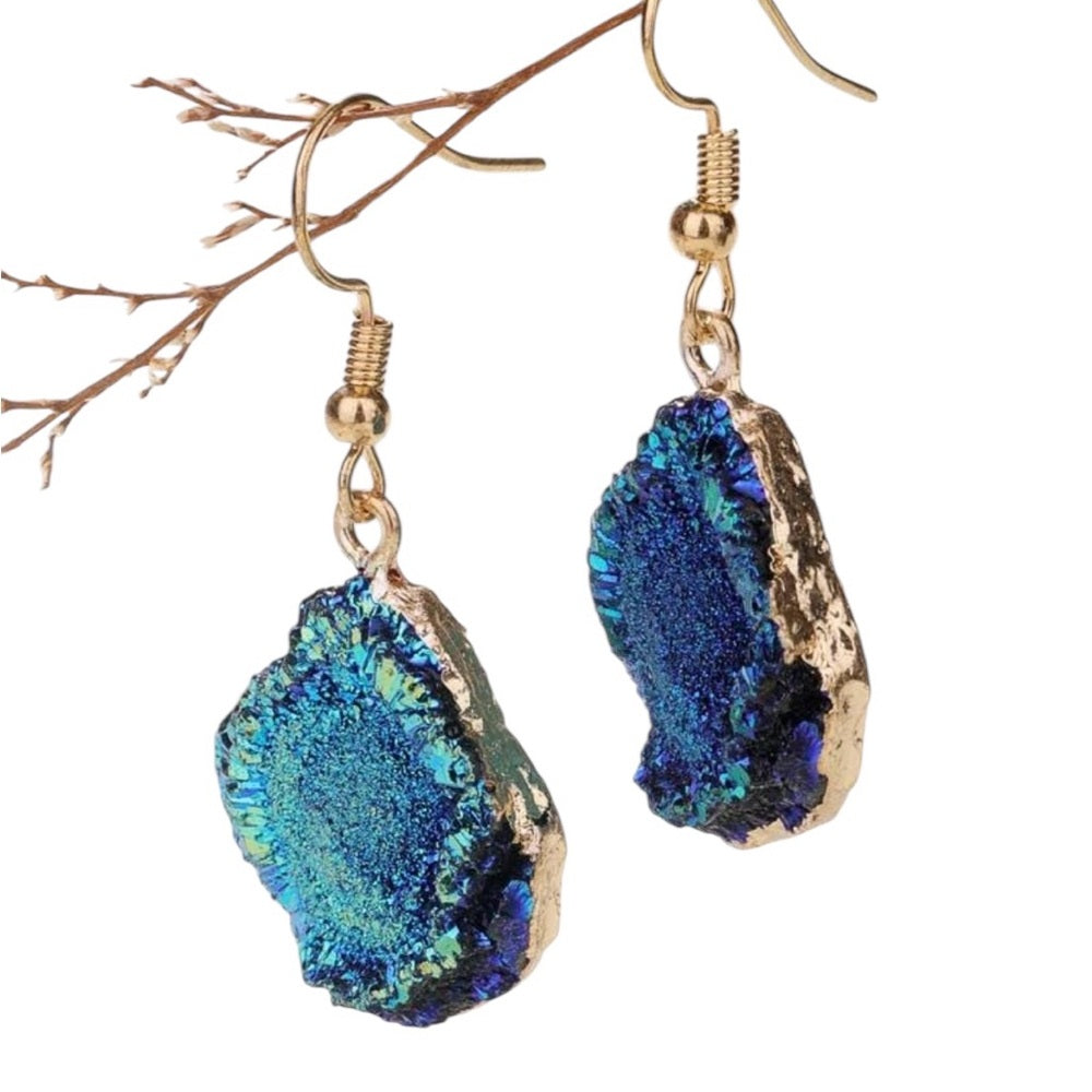 Blue and Gold Druzy Earrings