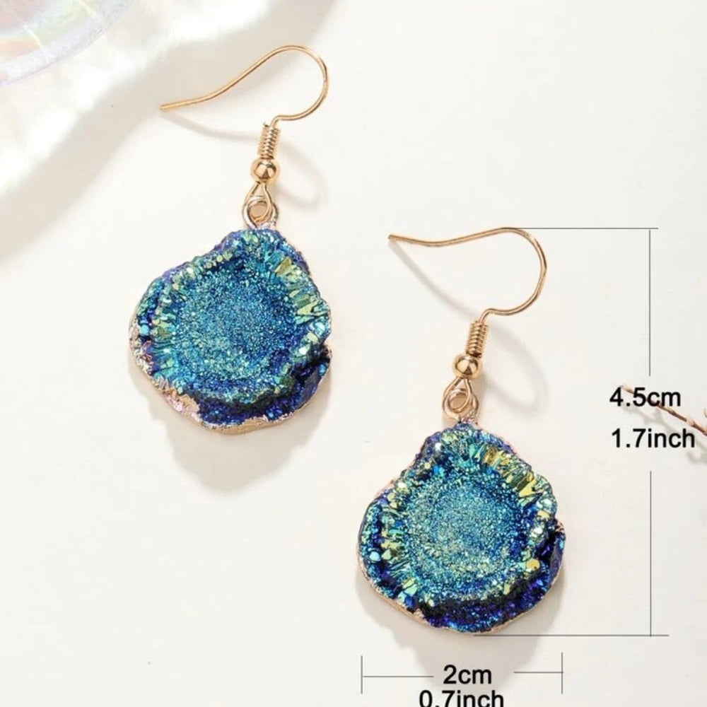 Blue and Gold Druzy Earrings