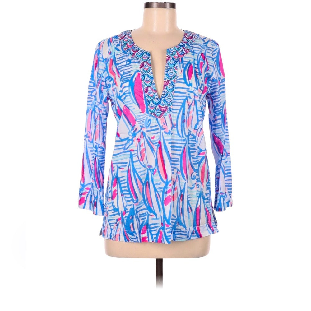 Lilly Pulitzer Vibrant Blue and Pink Patterned Top