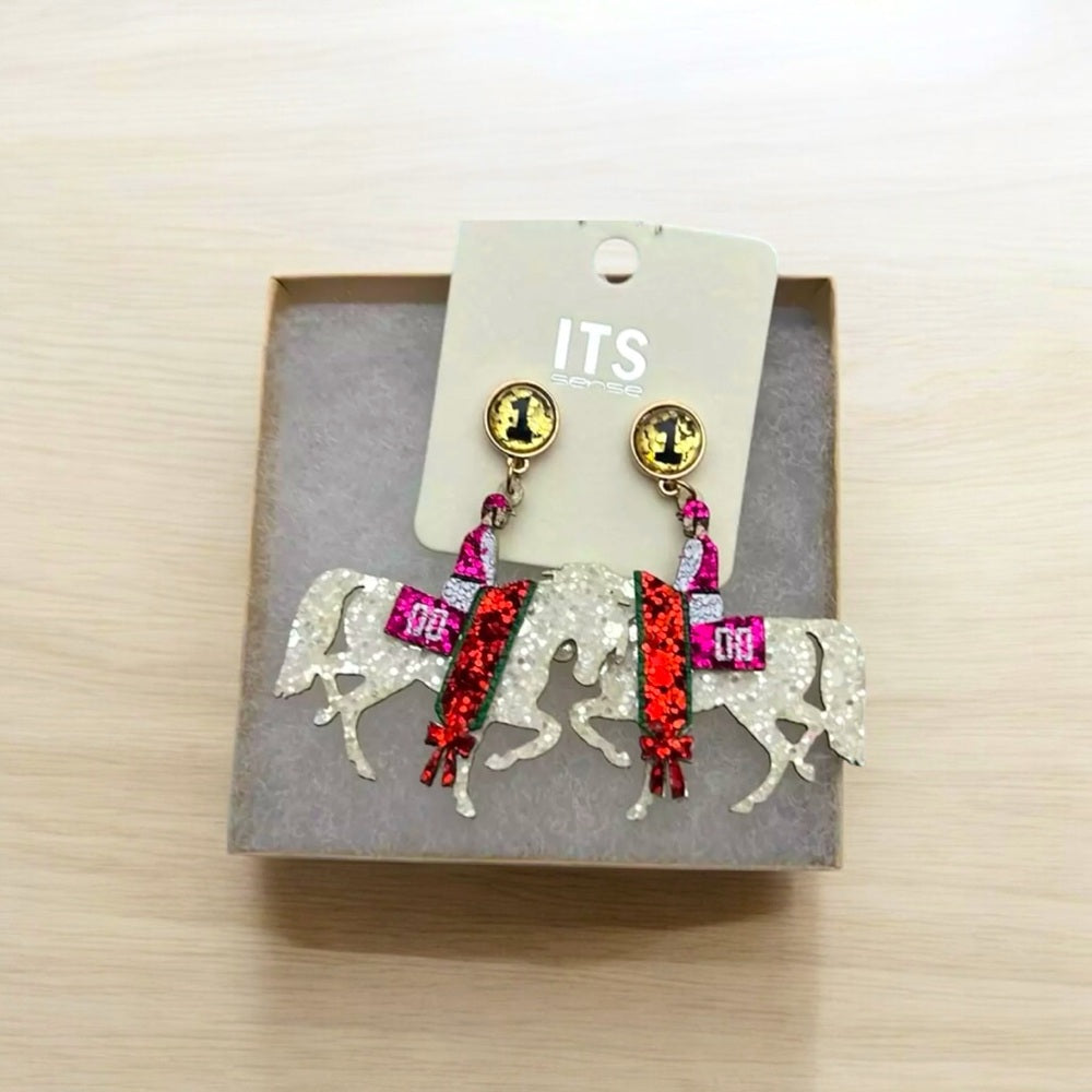 Saratoga Glitter Horse Earrings - Red and Pink