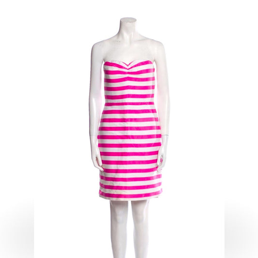 Pink and White Strapless Sheath Cocktail Dress