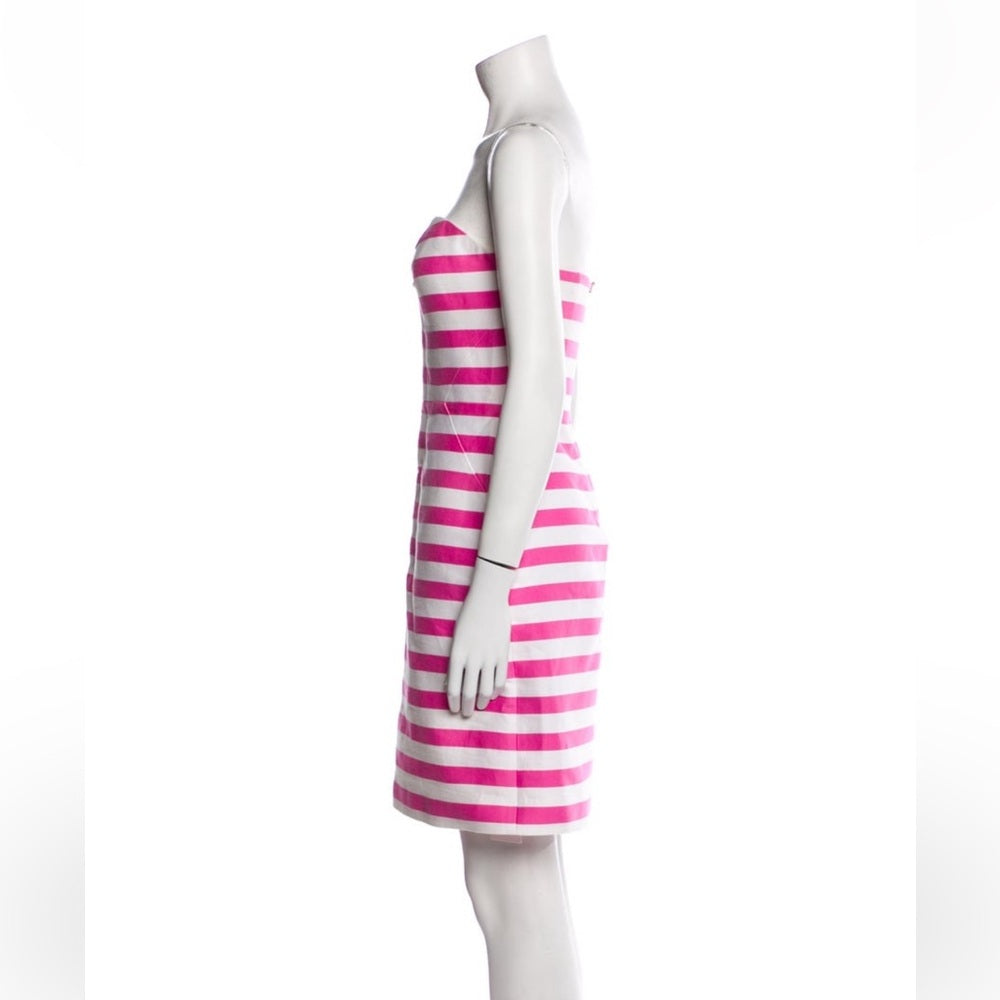 Pink and White Strapless Sheath Cocktail Dress