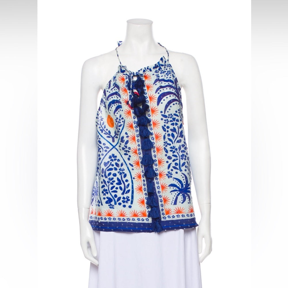 Blue and Orange Patterned Halter Top