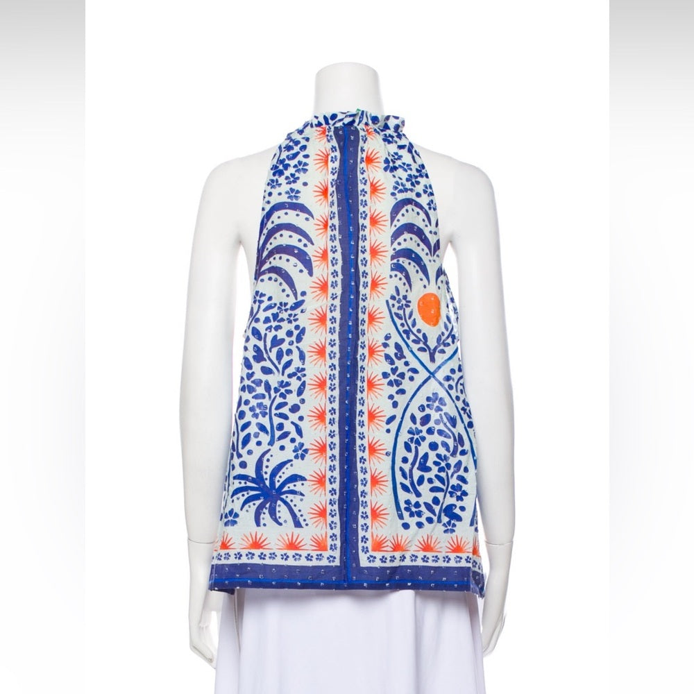 Blue and Orange Patterned Halter Top