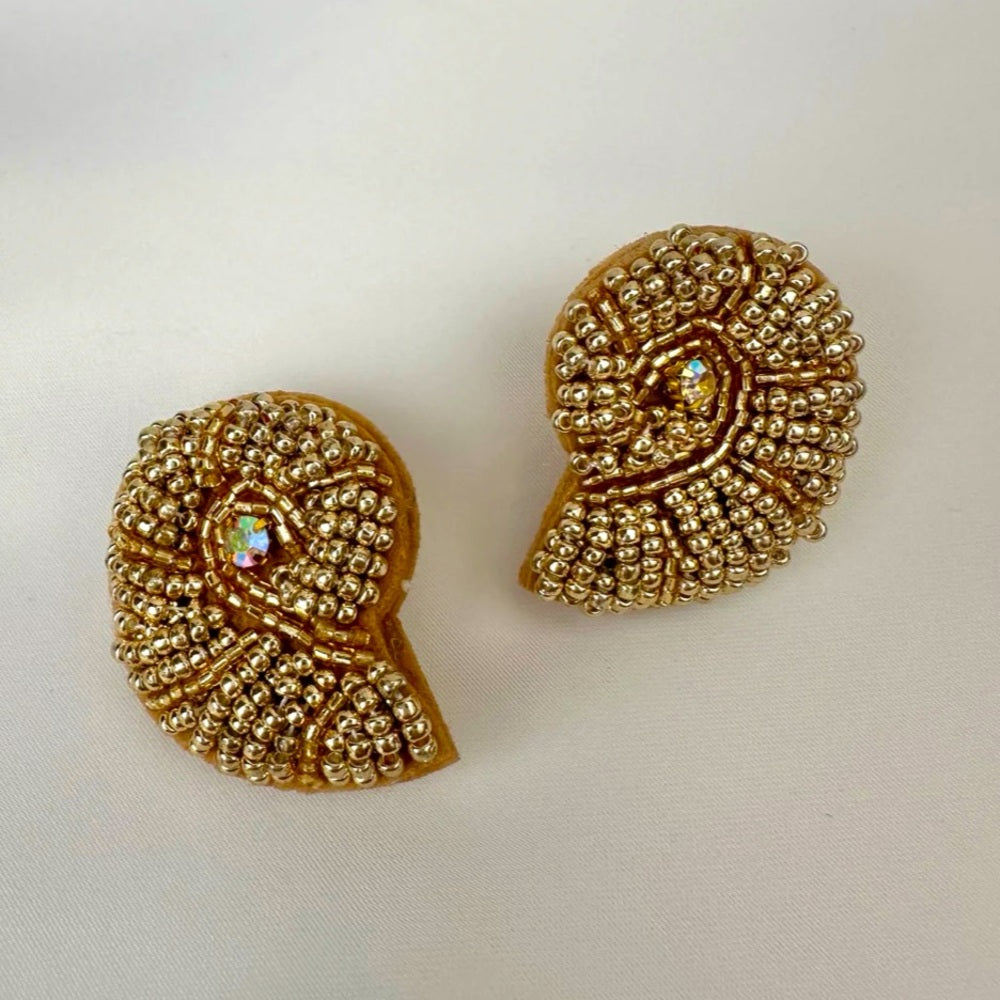 Elegant Gold Beaded  Shell Earrings