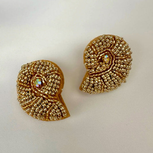 Elegant Gold Beaded  Shell Earrings