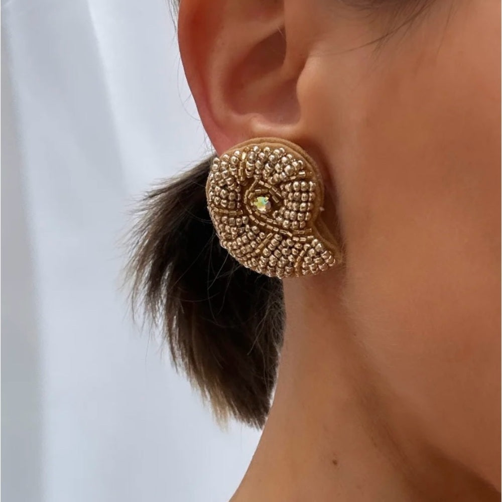 Elegant Gold Beaded  Shell Earrings
