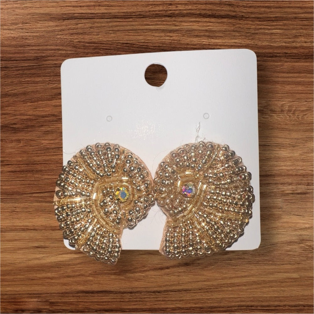Elegant Gold Beaded  Shell Earrings