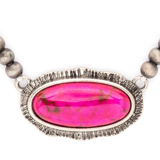 Oval Stone Pendant Beads Layered Choker Necklace