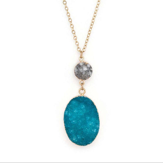 Druzy Genuine Stone Long Pendant Necklace