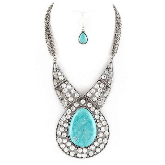 Jumbo Crystal Teardrop Collar Necklace Set