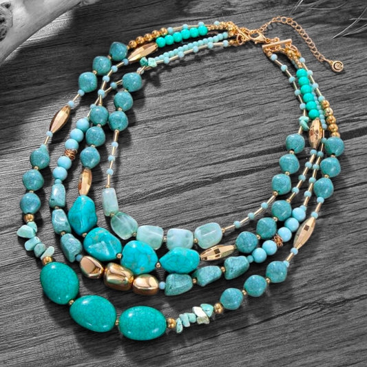 Turquoise and Gold Beaded Necklace