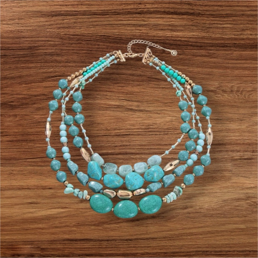 Turquoise and Gold Beaded Necklace