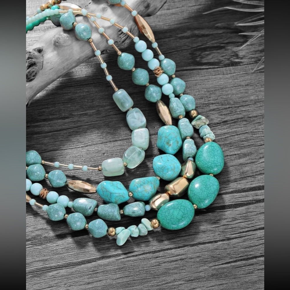 Turquoise and Gold Beaded Necklace