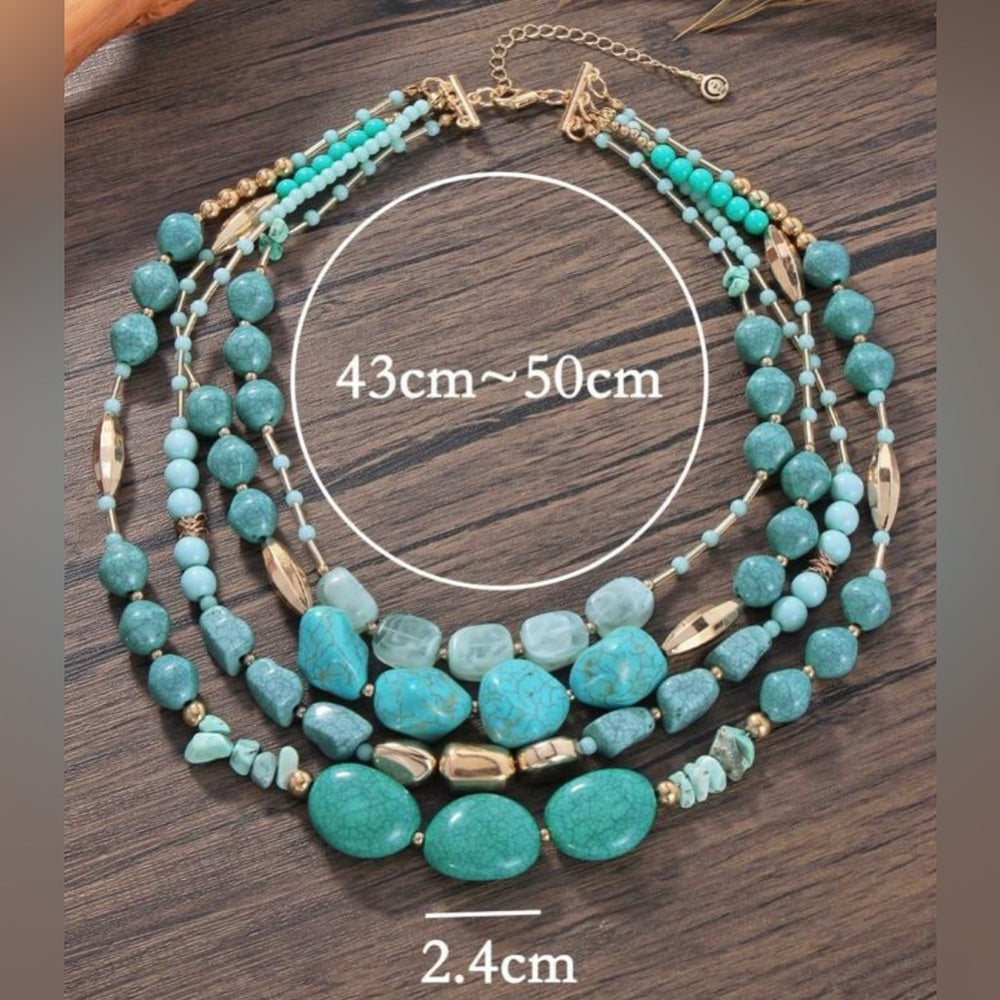 Turquoise and Gold Beaded Necklace