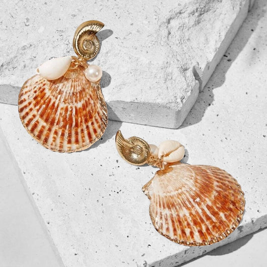 Elegant Gold and Brown Shell Earrings