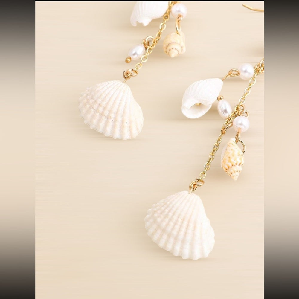 Natural Seashell Earrings with Pearls