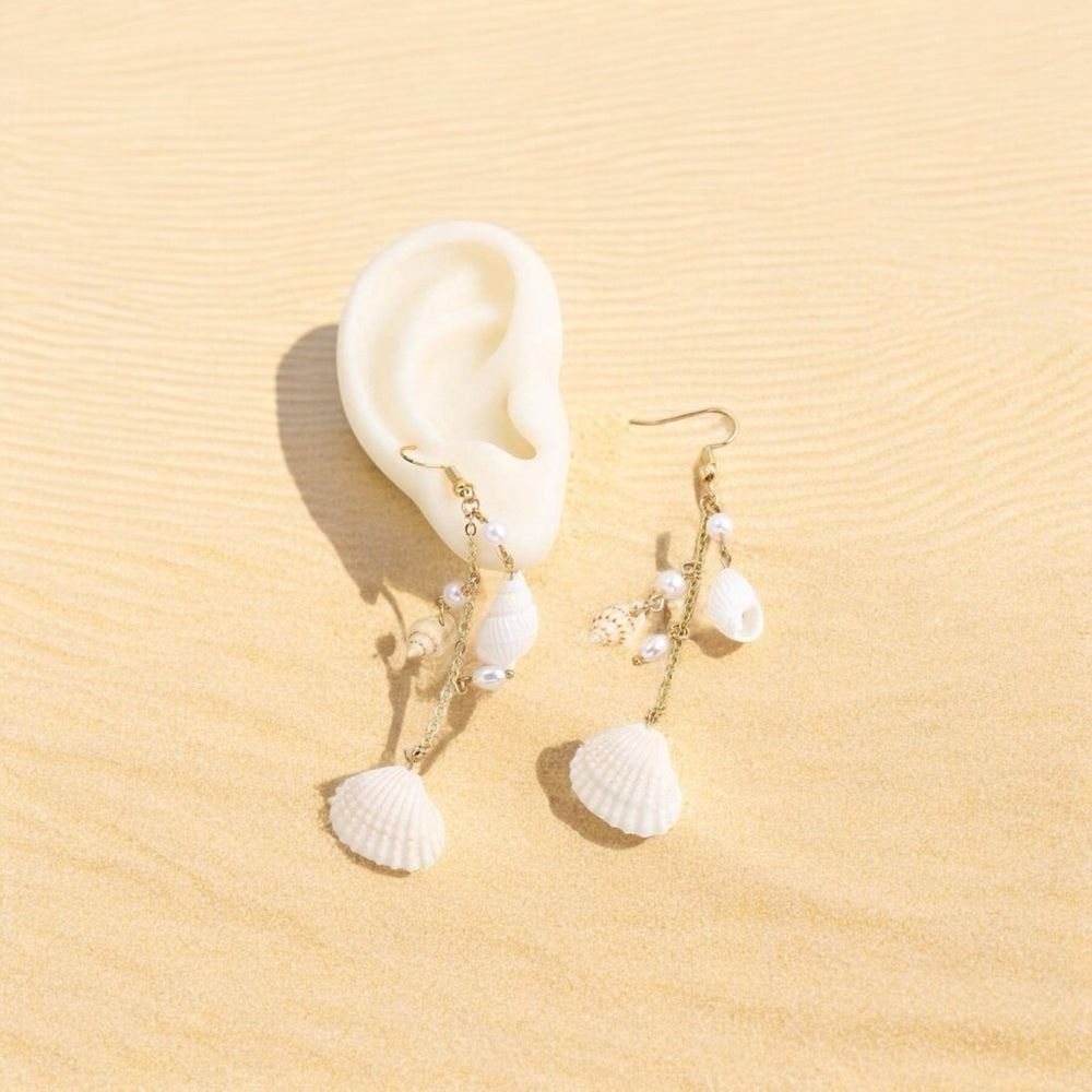 Natural Seashell Earrings with Pearls