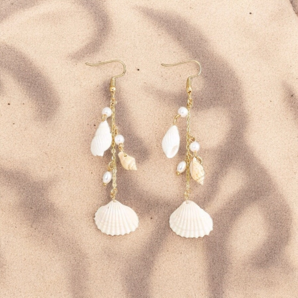 Natural Seashell Earrings with Pearls