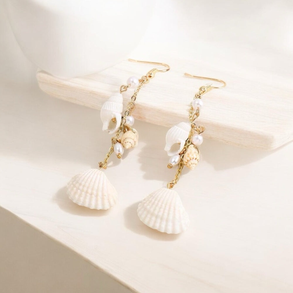 Natural Seashell Earrings with Pearls