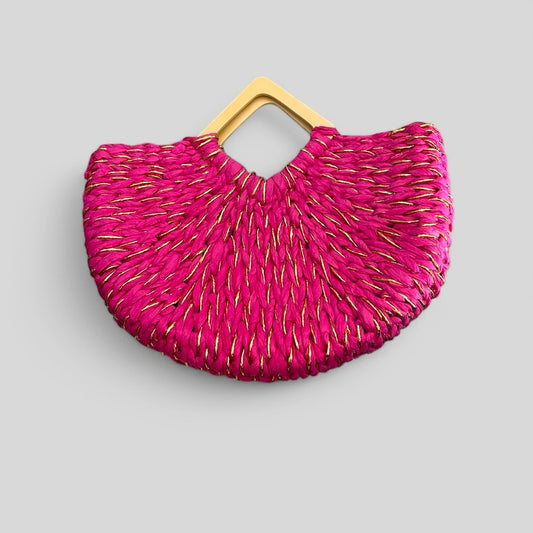 Pink and Gold Woven Women's Bag