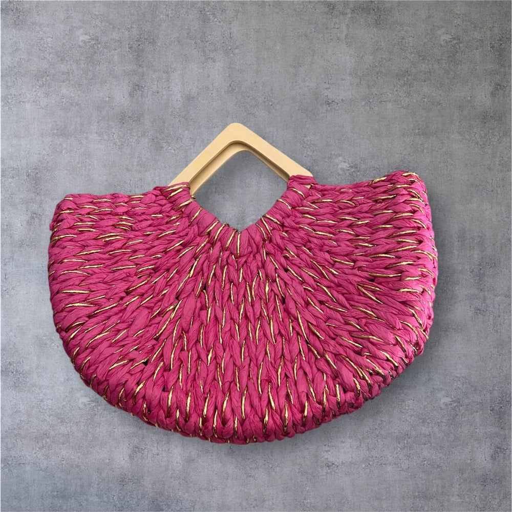 Pink and Gold Woven Women's Bag