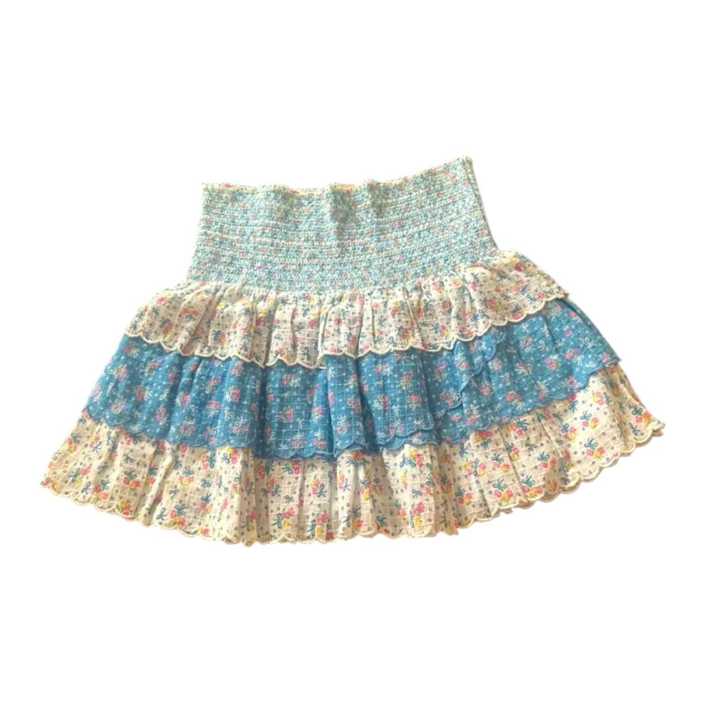 LoveShackFancy Blue and Cream Bubble Mini Skirt