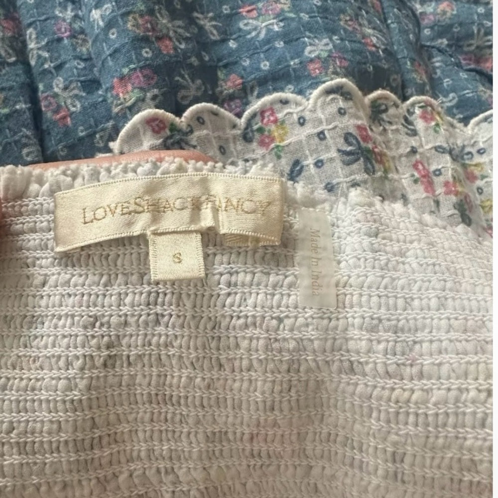 LoveShackFancy Blue and Cream Bubble Mini Skirt