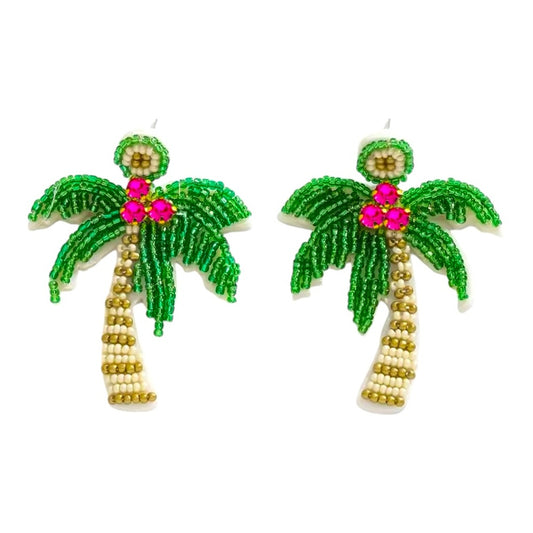 Tropical Palm Tree Beaded Earrings