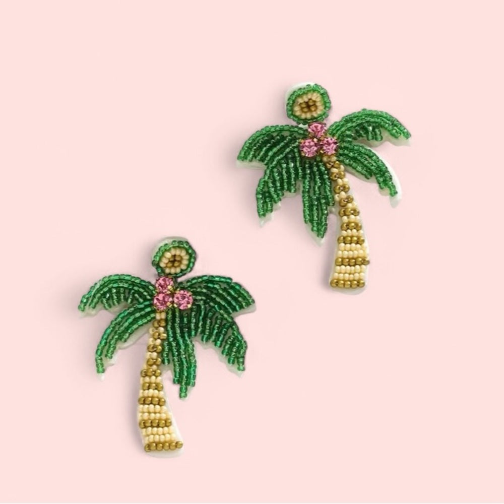 Tropical Palm Tree Beaded Earrings