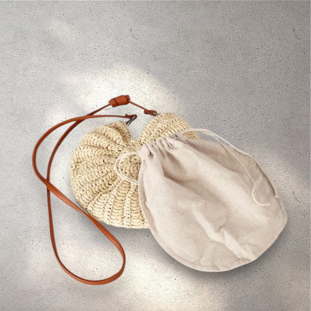 Beige Conch Crochet Crossbody Bag with Brown Strap