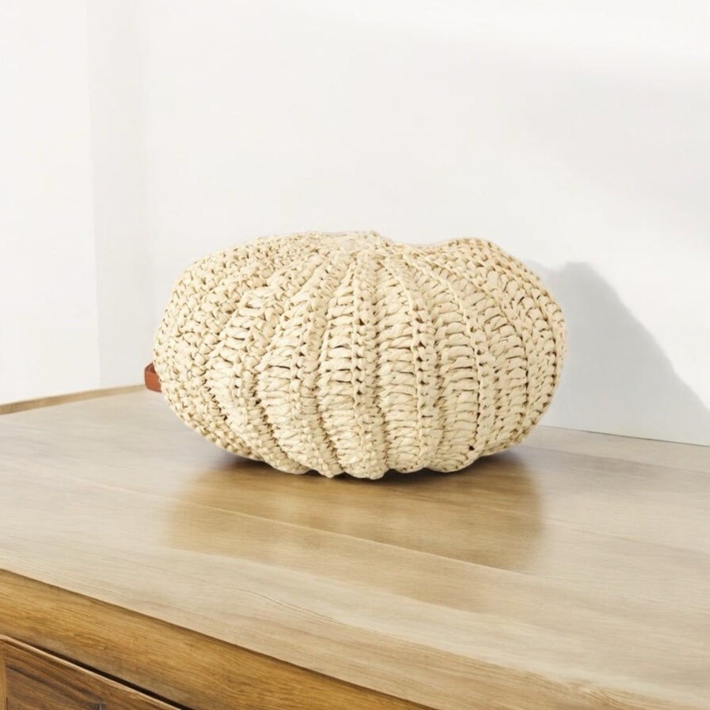 Beige Conch Crochet Crossbody Bag with Brown Strap