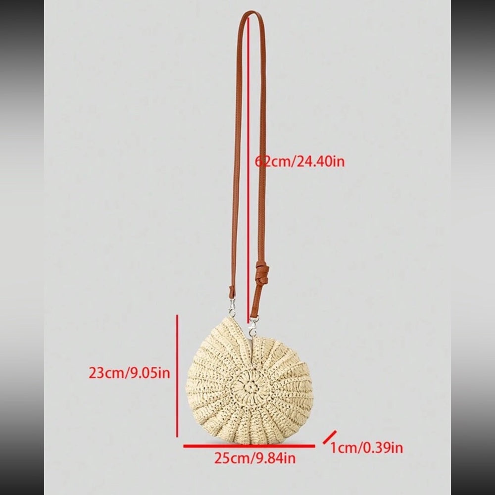 Beige Conch Crochet Crossbody Bag with Brown Strap