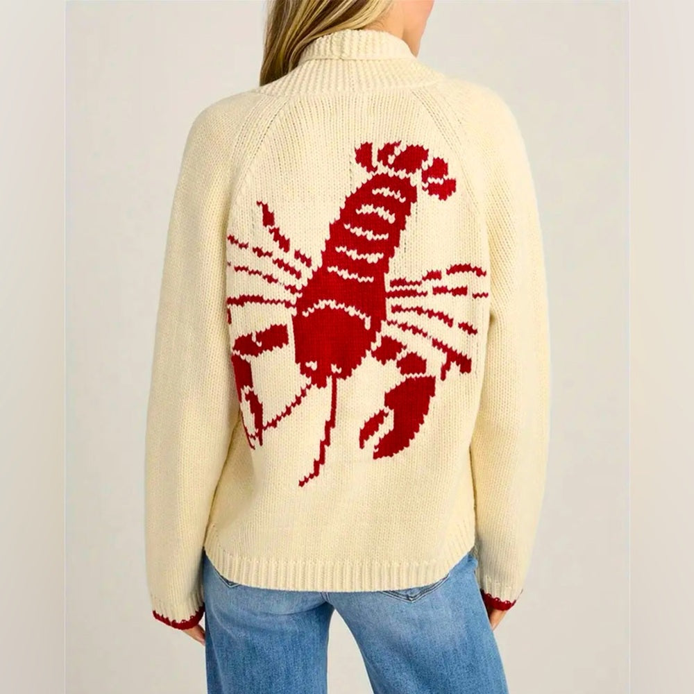 Lobster Design Cream Sweater
