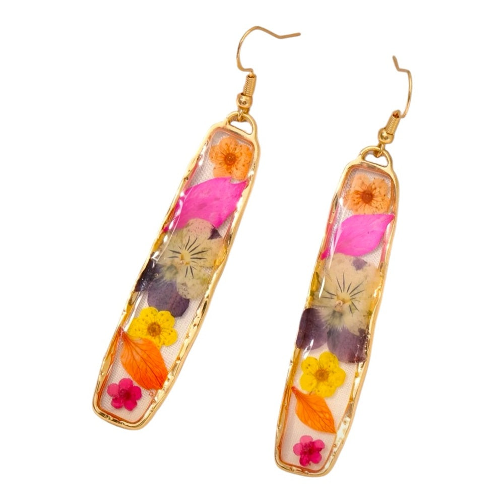 Floral Resin Earrings with Gold Accents NWT