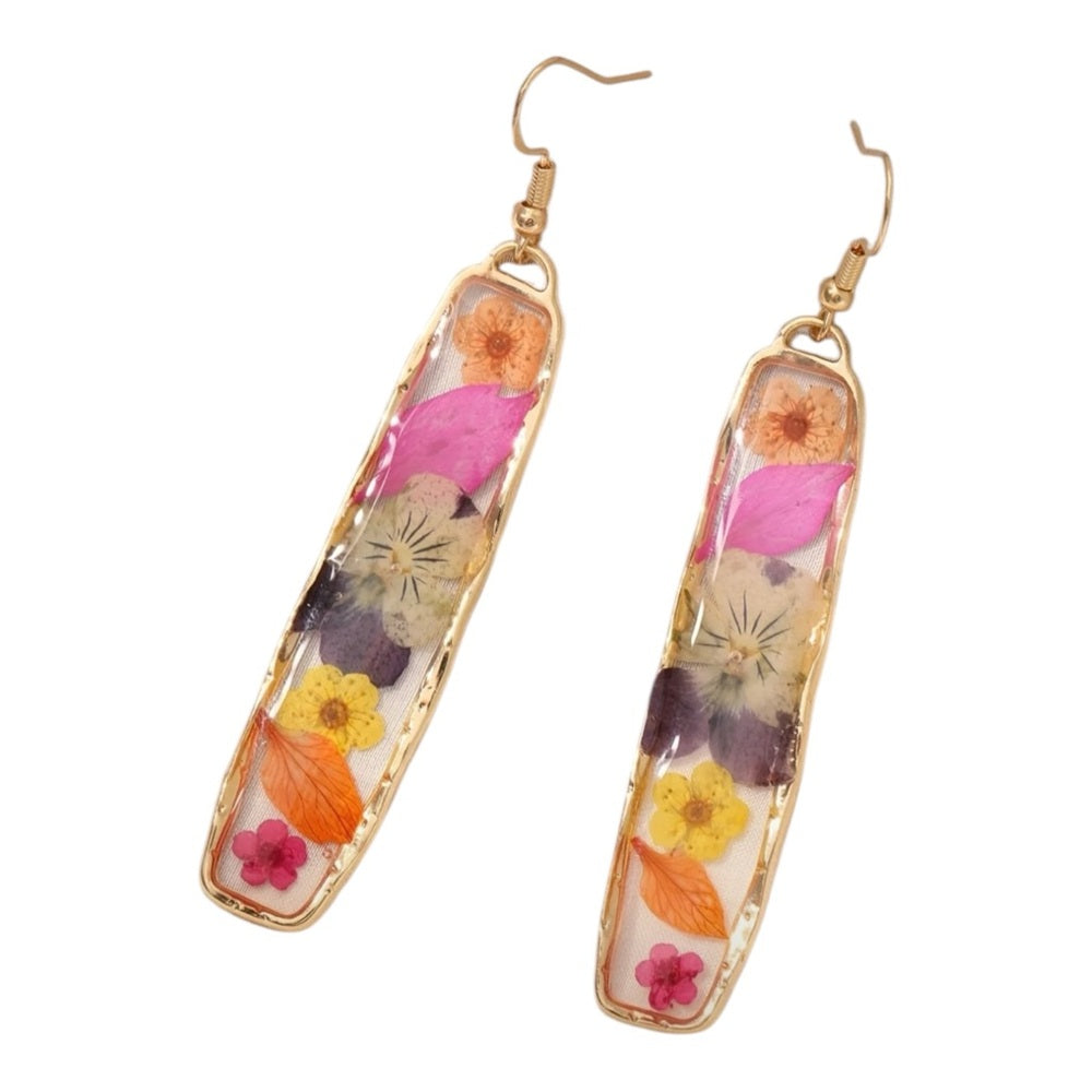 Floral Resin Earrings with Gold Accents NWT
